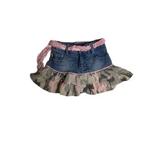 Girls Sz 4 Bongo Denim Camo Ruffle Skirt Skort Pink Sequin Belt